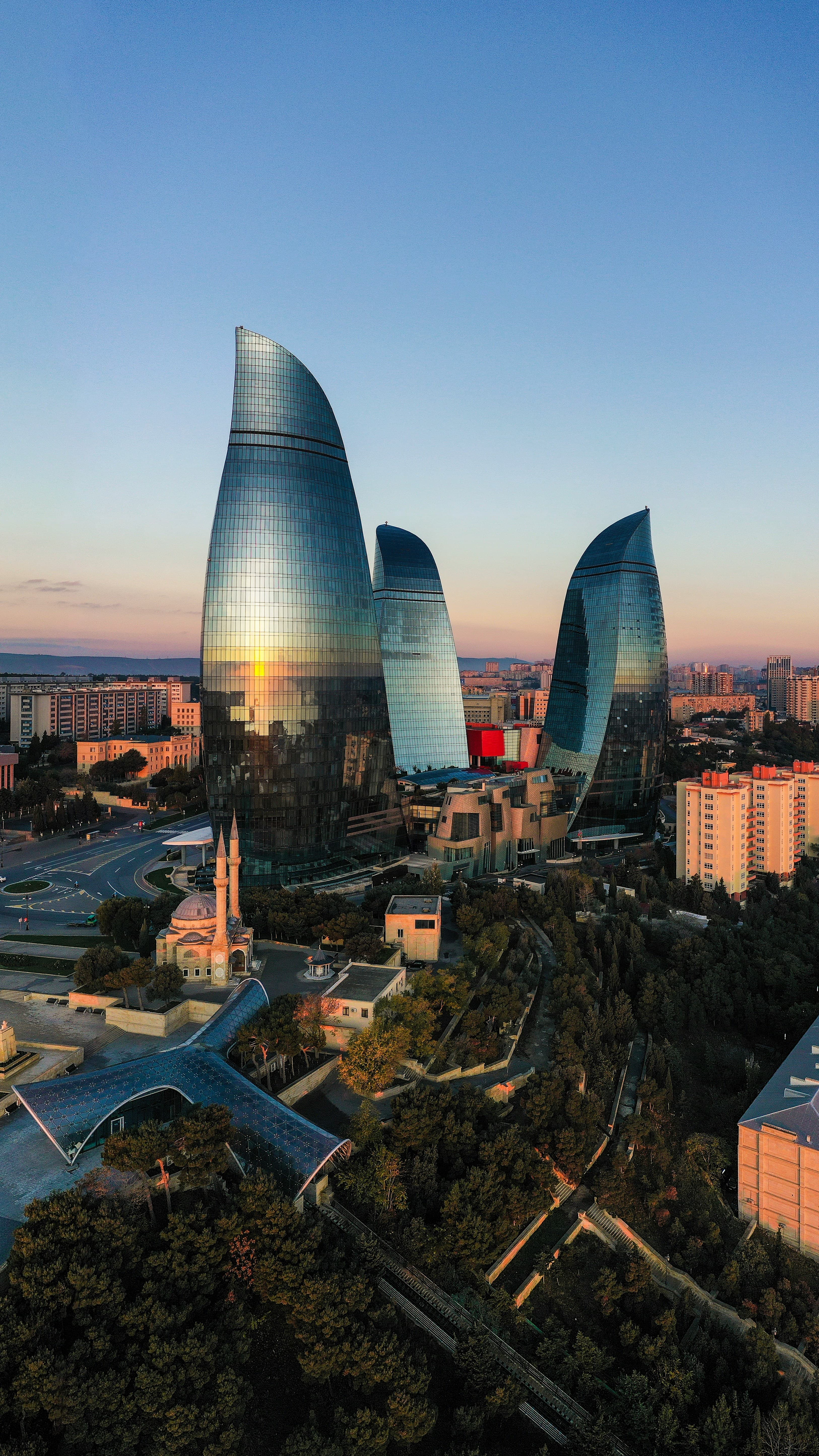 Baku skyline with the Flame Towers in Azerbaijan