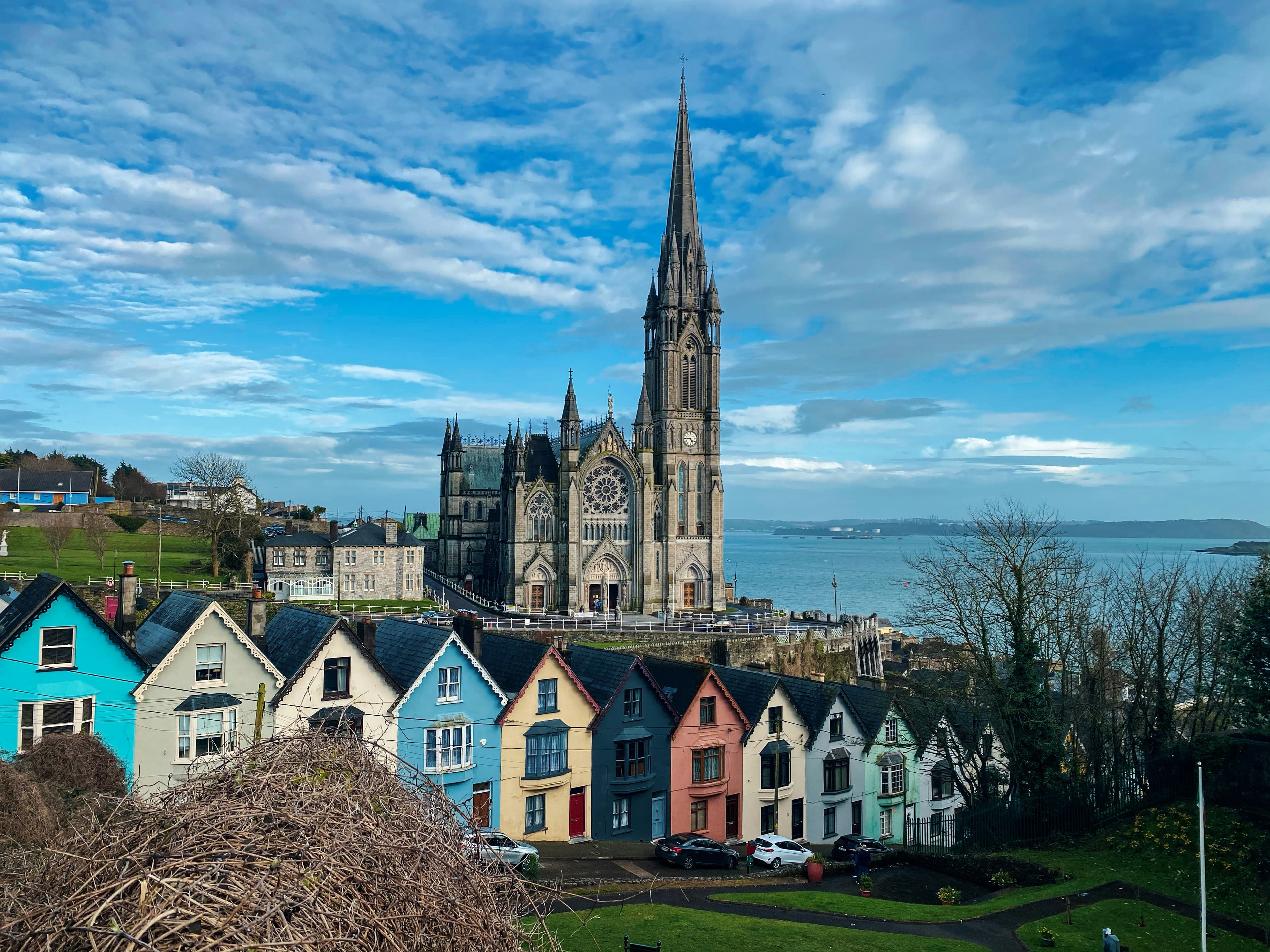Coastal town and cathedral view in Ireland