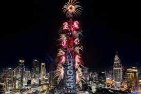 Dubai skyline and Burj Khalifa at night