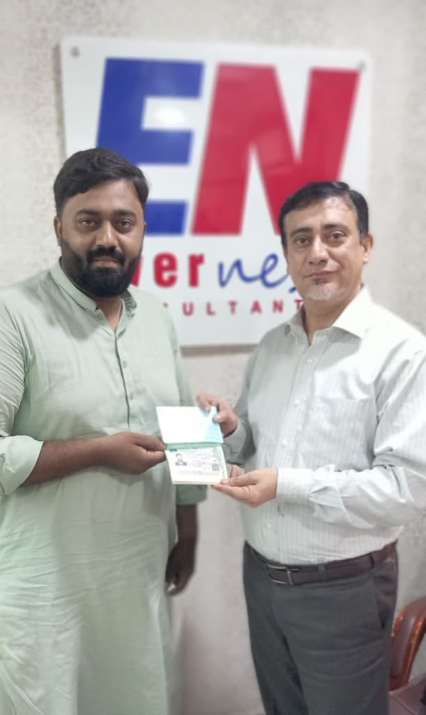 Kashif Arain with Sir Raza after Italy student visa approval